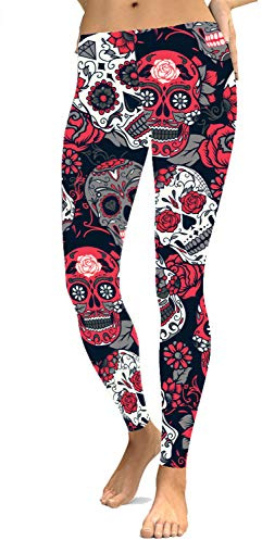 Fioeyr Damen-Leggings mit Skelett-Druck, volle Länge, Fitness-Leggings, Laufen, Yoga, Übung, Strumpfhose, Z-Totenkopf rot, One size