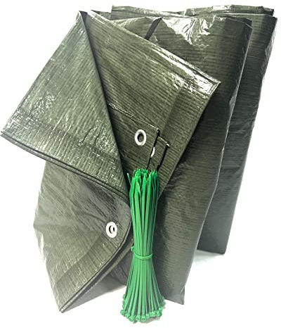 Pinto Ferramenta E-commerce Telone Occhiellato Telo Multiuso per Esterno Impermeabile Rinforzato Verde per Coperture Copri Legna Antipioggia Antistrappo Campeggio 100 FASCETTE in OMAGGIO (7x8mt)