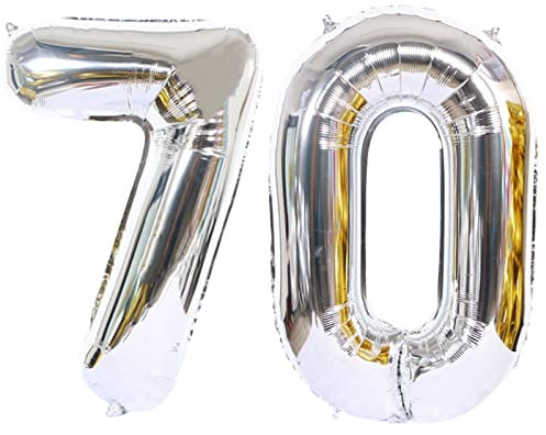 D2D | Party Balloon Zahl 70 XXL in Silber - Größe: 100 cm - Geburtstagdeko - Folienballons - Zahlenballons - Gnadenhochzeit - Helium Ballons