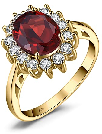 JewelryPalace Prinzessin Diana Kate Middleton Edelstein Echt Garnet Ringe Gold, Verlobungsring Eheringe Promise Verlobung Ring Silber 925 Damen, Silberringe Antragsring Ringe, Damen Schmuck 54