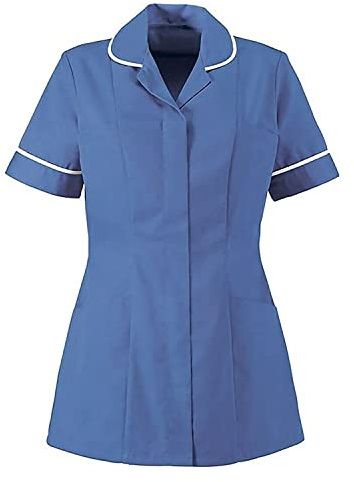Skywear T66 Ladies Tunic Tops - Women's Healthcare & Beauty Tunics for Women UK | Work Uniforms for Office, Salon, Nurse & Spa - Multicolor Short Sleeve Tops, Hospital Blue with White Trim, 14