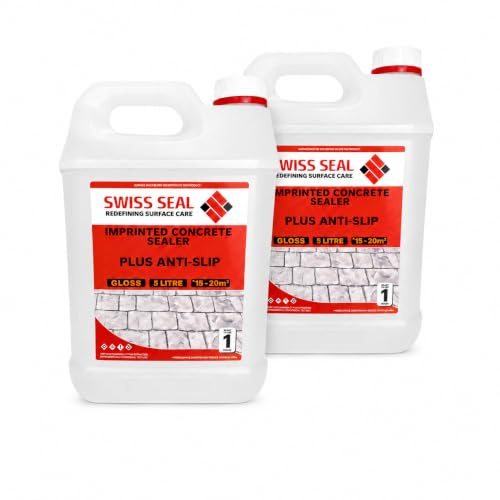 Swiss Seal Imprinted Concrete Sealer GLOSS FINISH + ANTI-SLIP | Driveway And Patio Sealant | Sealant For Outdoor Concrete Floor | Wet Look | Seal And Protect Your Drive | Made In The UK (2 x 5 Litre)