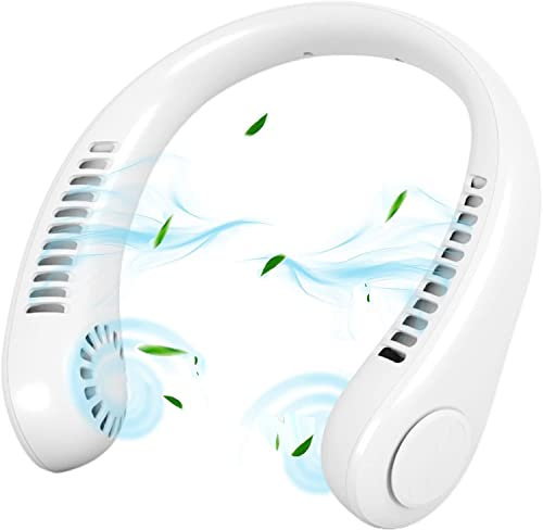 Ventilador de cuello portátil, mini ventilador USB sin aspas con flujo de aire de 360°, ventilador de cuello colgante sin aspas de verano refrescante de tres velocidades