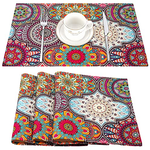 Tischsets Platzsets Abwaschbar 4er Set Platzsets Saisonaler Sommer Küche Tisch Dekoration Drinnen Urlaub Party Dekor 45 x 32 cm Böhmen Tischsets für Hause Küchen Dekorationen Tischset Leinen Boho