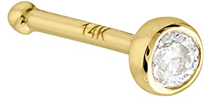 Solid 14Kt White/Yellow Gold Bezel Set Moissanite Ball End Nose Stud - 22G Nose Bone Stud - April Birthstone Nose Ring Studs, Metal, Moissanite