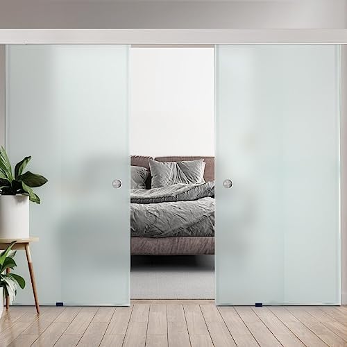 HOME DELUXE - Doppelglasschiebetür SAPHIR - Milchglas 205 x 105 cm, inkl. Gleitschiene und Zubehör I Glastür Wohnungstür Innentür