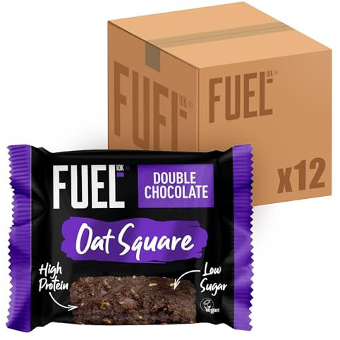 FUEL10K Double Chocolate Oat Squares, High in Protein & Fibre, 50 g (Pack of 12)