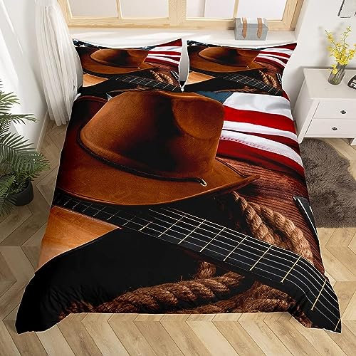 Buohwiwe Usa Bettwäsche 155x220 Cowboy Bettbezug Superweiche Mikrofaser 3 Teilig Usa Bettwäsche-Sets + 2 Kissenbezug 80x80 cm mit Reißverschluss