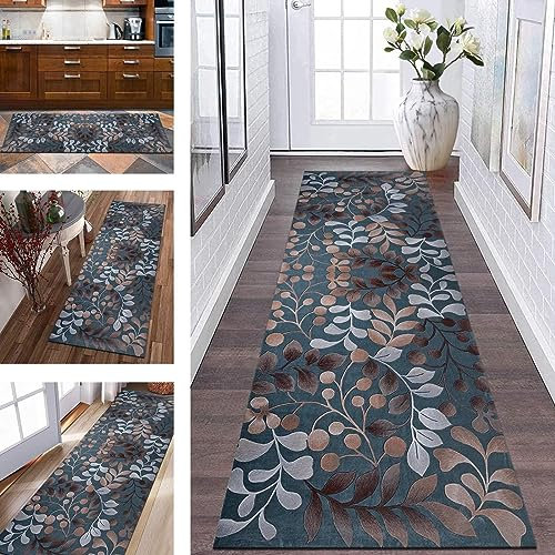 Teppich Flur Läufer Küche Lang rutschfest Küchenteppich Teppichmatten 80X300CM Küchenläufer Dunkelblau Korridor Teppichläufer Waschbar Meterware Flurläufer Wohnzimmer Schlafzimmer Breite 40-120cm