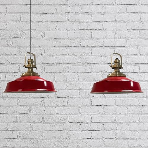 bamyum Asletl Pendelleuchte Esstisch Rot 2 Flammig Metall Ø41 cm, Hängelampe Esstisch Wohnzimmer, Hängelampe Industrial Vintage, Küchenlampe Vintage, Pendelleuchte Rot Esstischlampe, Esszimmerlampe