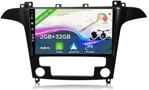 BXLIYER Android 14 Autoradio para Ford S-MAX (2007-2008) - 2G+32G - Gratis Trasera Cámara - 9 Pulgada 2 DIN -Dab WLAN CarPlay Volante Android Auto Bluetooth Split-Screen