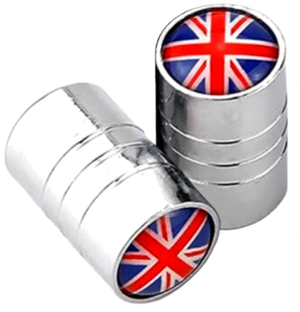 CUSTOMprivé Ventilkappen, Chrom, britische Flagge, Union Jack, Aluminium, Universal, für Motorrad, Trike, Quad, Roller, Auto