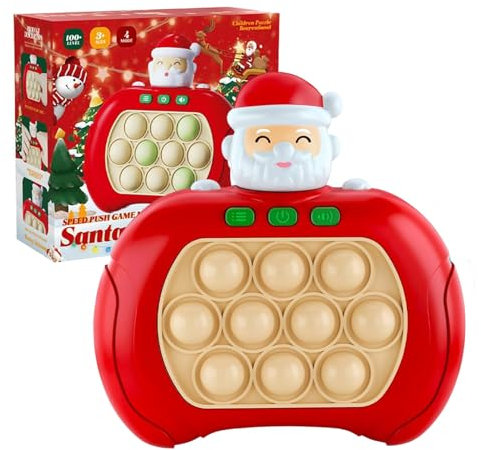 Light Up Pop it Puzzle Game, Electronic Poppet Toy with Fast Speed Pushing, Sensory Fidget Toys for Autism Kids, Santa Push Button Toy for Xmas Gifts