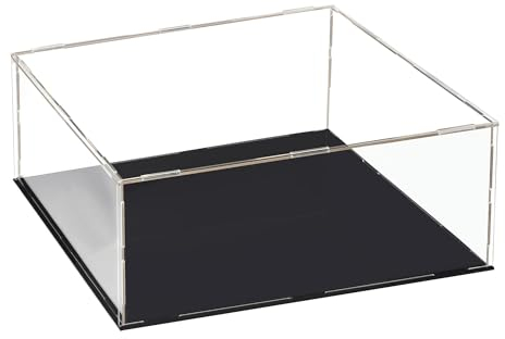 Recogwood Transparente Acryl-Vitrine, 30 x 30 x 15 cm, zusammenbaubar, Würfel-Organizer, Ständer, staubdichter Schutz, Vitrine mit schwarzem Sockel für Actionfiguren, SPI