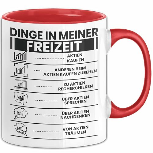 Aktien Tasse Geschenk Investor ETF Geschenkidee Hobbyinvestor Kleinanleger Kaffee-Becher (Rot)