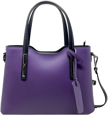 Chicca Borse Borsa a Mano Elegante Donna in Pelle Italiana Rigida Taglia Media con Tracolla (Viola - Nero)