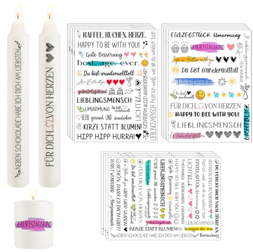 Yezirzax 12 PCS Kerzentattoos (400+ Muster) Wassertransferdruck Sticker |Wasserschiebefolie|Kerzenfolie | Kerzensticker Dekorieren | DIY Geschenk Kerzendekoration, Kerzentattoos Dekorieren (Geschenk)