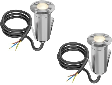 ledscom.de 2 Stück LED Bodeneinbauleuchte GLOX für außen, IP67, aluminium, rund, 35mm Ø, warmweiß, matt