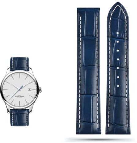 EAMOM Echtes Lederarmband für Omega Seamaster 300 150 Speedmaster 007 AT150 Braunes Herrenarmband 20mm 22mm(A blue no buckle,22mm)