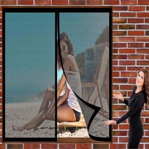 Insektenschutz Fliegengitter Fenster 112 x 200 cm Fenster Mückengitter in Verschiedenen Größen Auswählbar Magnet Fliegengitter für Alle Universalfenster, Schwarz