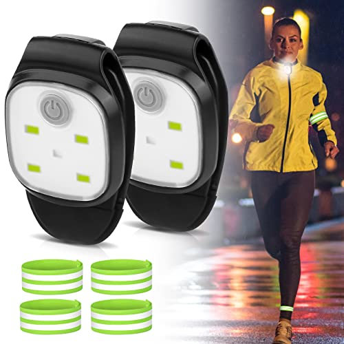 2 Stück LED Clip Lampe: Lauflicht Clip Nacht mit 2 Stück LED Armband, USB Wiederaufladbar 4 Beleuchtungsmodi Lauflicht Clip, Wasserdicht Sicherheitslicht für Laufen Joggen Camping Wandern Klettern