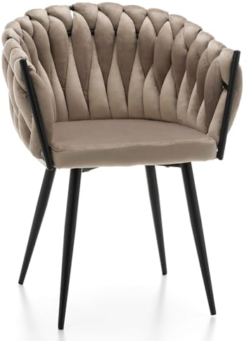 NEW HOME Premium Stuhl Latina – Gepolstert – im Modernen Glamour-Stil – Geflochtene Hohe Armlehnen – Modernes Design – Stühle für Esszimmer – Wohnzimmer – Schlafzimmer