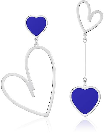 Linawe Blaue Herz Hängeohrringe, Silber Hängend, Schmuck Ohrstecker Damenohrringe, Edelstahl Ohrringe, Grosse Lover
