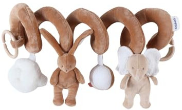 NOUKIE'S Spirale d'Activités Bali l'éléphant, Moka le lapin Bébé avec Animaux en Peluche - À Suspendre pour Poussette, Siège Auto, Lit - Stimule le Développement - Cadeau Naissance Garçon et Fille