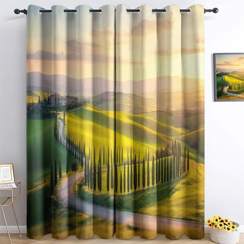 Blickdichte Verdunkelungsvorhang Italien Toskana LandschaftGrün Lichtundurchlässige Vorhang mit Ösen für Schlafzimmer Geräuschreduzierung H230 x B117 cm (2er Pack)