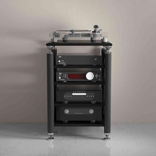 YQMHEZ Schwebende Regale aus Holz, Standhalterung for Audio- und Videomedien, AV-Schrank mit offenem Ende, for DVD-Player, Spielekonsolen, Kabelboxen, TV-Zubehör(Nero,5 Tier)