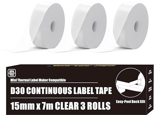 D30 Kontinuierliches Etikettenband, transparentes Etikettenmacher, kontinuierliches Klebeband für Phomemo D30 Etikettenband D35 Q30 D30 Etikettenband für Phomemo Print Master D30