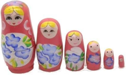 Aries boutique Mediano Poupée russe florale rose – Poupées décoratives, peintes à la main, poupée Matryoshka, poupées empilables, lot de 6 figurines