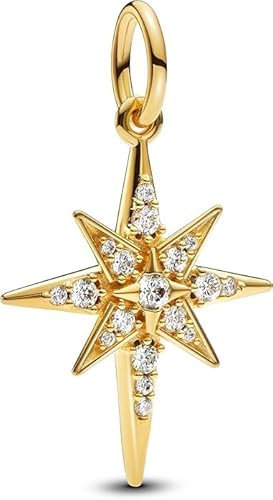 PHCLASY Gold Glänzender Stern Charms-Anhänger Weihnachten Bead Charms 925 Sterling Silber Pendant für Europäische Armbänder und Halsketten für Damen