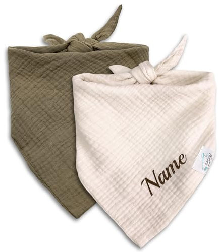 Hundehalstuch mit Namen Bestickt, Oeko-TEX® Standard 100 - Personalisiertes Hunde Halstuch als Geschenk für Hundeliebhaber (Beige)
