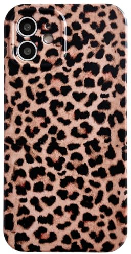AMART for iPhone 12 Case Cute, Brown Leopard Animal Print Phone Case Women Girls Retro Cheetah Matte Soft Slim TPU Protective Phone Cover for iPhone 12
