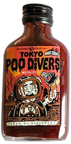 Salsa caliente After Burner – Salsa picante Trinidad Scorpion chile con clementinas, vegano, hecho a mano en Berlín, set de regalo con figura Sumo (Carolina Reaper y arándano)