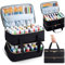 Abbylike Acrylic Paint Organizer Case for up to 64 Bottles (2 Oz) Double Layer Art Supply Storage Bag Alcohol Ink Storage Case Paint Carry Case with Foam Insert and Inner Storage Pocket(Black)