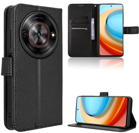 Rojeuinn Cover per ZTE Blade A75 5G custodie,Premium Portafoglio Magnetica Flip Case,Custodia con fibra di carbonio-Nero