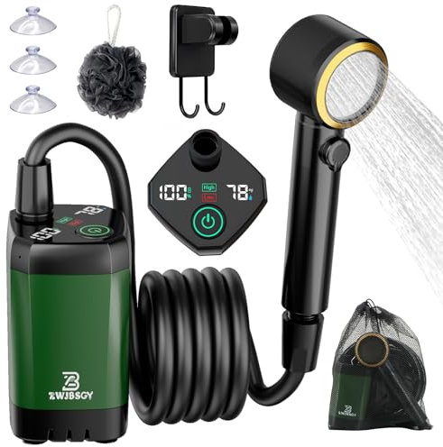 ZWJBSGY Doccia portatile per campeggio, 7800 mAh, ricaricabile, elettrica, con display digitale intelligente, per campeggio, escursionismo, viaggi