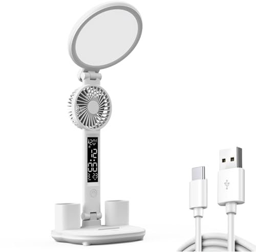YHAILI LED Desk Lamp Fan Clock 3200mah Rechargeable/USB Led Display Time Temperature Reading Lamp With Fan
