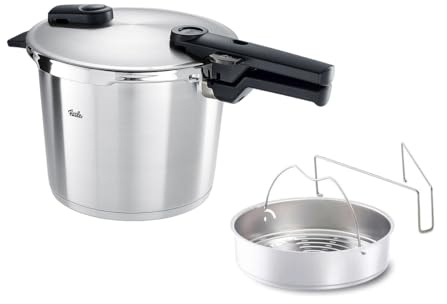 Fissler Vitaquick Olla a presión de 6 L, 22 cm de diámetro, con accesorio, olla a presión de acero inoxidable, 2 niveles de cocción, apta para inducción