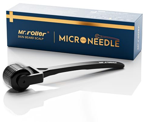 Mr.roller Dermaroller Cheveux, Derma Roller Barbe 540 0.5mm Aiguilles en Titane, Microneedling Roller pour Repousse Cheveux, Rouleau Barbe Homme, Stimuler la Croissance de la Barbe et Des Cheveux