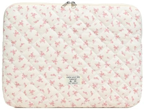 Puffy Laptop Sleeve 13-15.6 Inch Cute Floral Laptop Case Soft Quilted Computer Case Protective Cover for MacBook Notebook
