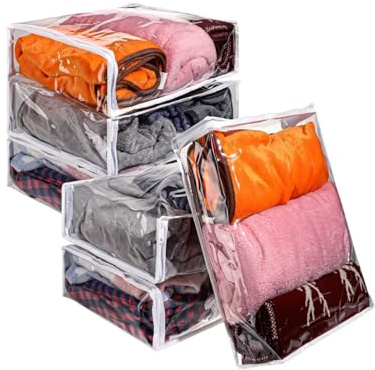 6 Packs Clear Zippered Storage Bags Sweater Bags,Storage Organizer Bags for Clothes,Zippered Clothing Storage Bags for Sweater, Blanket,Bedsheet,Linen,Bedding,Books
