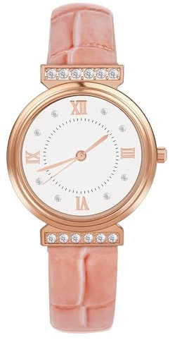 OFFCUP Damenuhr, Damen Analog Quarz Uhr mit Leder Armband, Uhren Damen Diamant Einfache Business Klassische Armbanduhr Lässig Quarzuhr Kleideruhr, 3 Zeiger -Rose