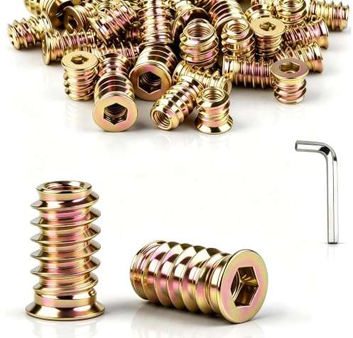 jwtyu 45 Pièces Insert Fileté Bois M6 x 18mm écrous à visser insert bois M6 | Manchons à visser M4, Galvanisés, Avec clé à six pans creux, Pour panneaux de fibres contreplaqué et meubles en bois