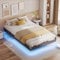 IRONCK Bett 120x200 mit LED Beleuchtung und Ladestation, Bettgestell 120x200cm mit Stauraum, Floating Bed Frame, Bettrahmen 120x200cm, Jugendbett, Metallbett mit Lattenrost Einzelbett, Grau