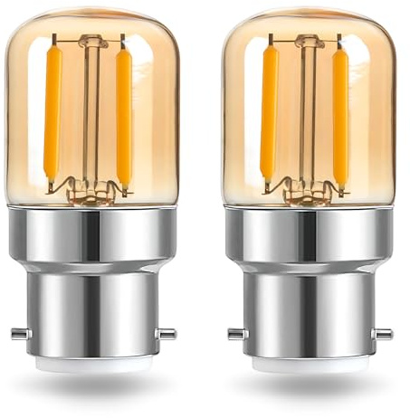 kcrnw 2Pcs B22 Bayonet LED Light Bulbs 1W Small Bayonet Bulb | LED Low Watt Pygmy Spiral Filament Decorative Bulb 2700K Warm White T28 220v for Sewing Machine, Appliance Lamps, Night Light