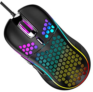 Mikikit Souris de Jeu Filaire Ergonomique Coque Creuse Nid d'abeille en Plastique, Ventilation Intégrée, Éclairage RGB pour PC Bureau et Gaming