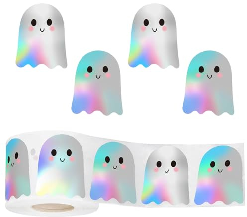 Sticker Halloween, 500 PCS Ghost Stickers, Sticker Halloween Kinder, Glitzer Dekorative Aufkleber Rolle, für Kinder Partys und Briefumschläge Notizbücher (Geist)